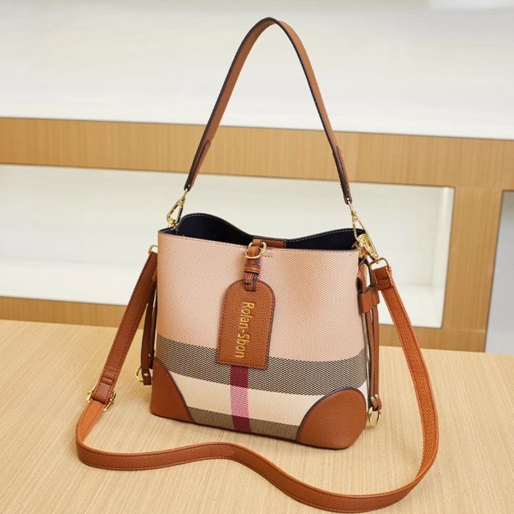 Women's Cowhide Genuine Leather Crossbody Bags 2024 New Plaid Premium Handbag